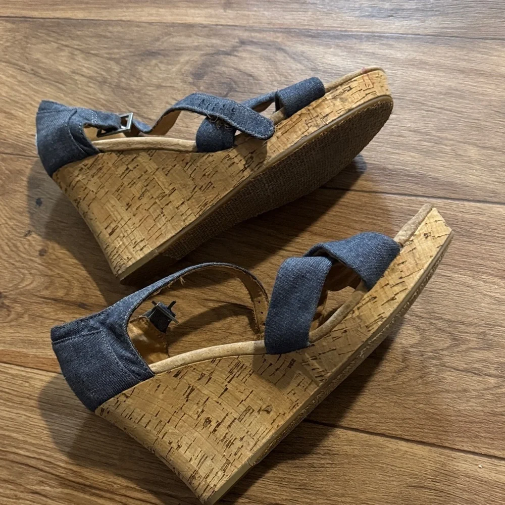 TOMS Charcoal Canvas Crisscross Ankle Strap Wedges
